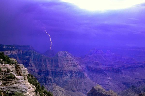 AZ, Grand Canyon, Lightning storm over the canyon
